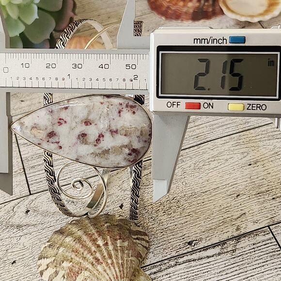 Wide Silver Cuff, Fire Whisper Cinnabrite Cuff Bracelet - Picture 8 of 9